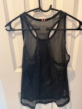 Tracksmith Black Mesh Racerback Tank with Gold Logo